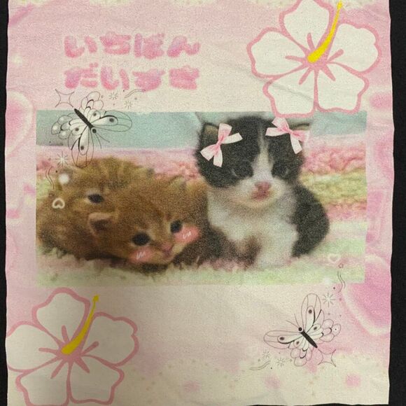 Coquette Kawaii Kittens Meow Black T Shirt - Picture 2 of 3